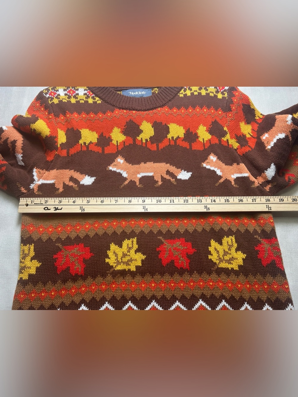 ModCloth Fox Fair Isle Sweater Womens M Brown Orange Autumn #C198 - Picture 9 of 11